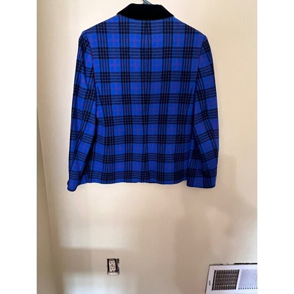 Vintage Pendleton Womens Blue Plaid Blazer Sz 6 Virgin Wool Velvet USA - Picture 5 of 13